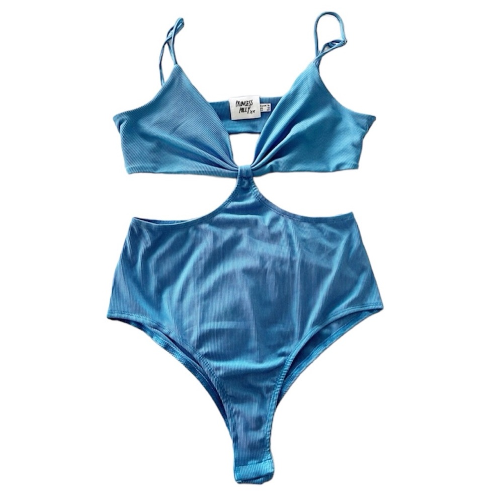 Princess Polly blue ribbed cutout bodysuit size 12